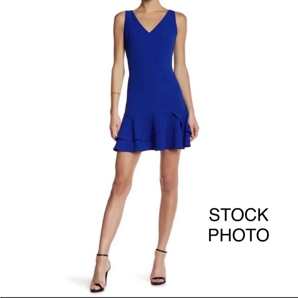 Eliza J Dresses & Skirts - Eliza J Royal Blue sheath ruffled hem V-Neck Mini cocktail Dress, NWT, size 8